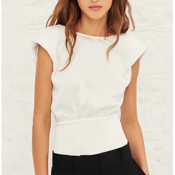Ba&sh Nao White Sleeveless Open Back Shoulder Pad Top Blouse New Size M - Picture 1 of 14